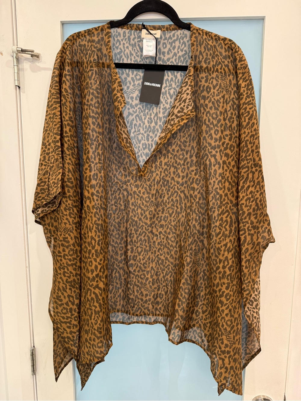 Zadig & Voltaire Leopard Print Sheer Kaftan in Brown and Black